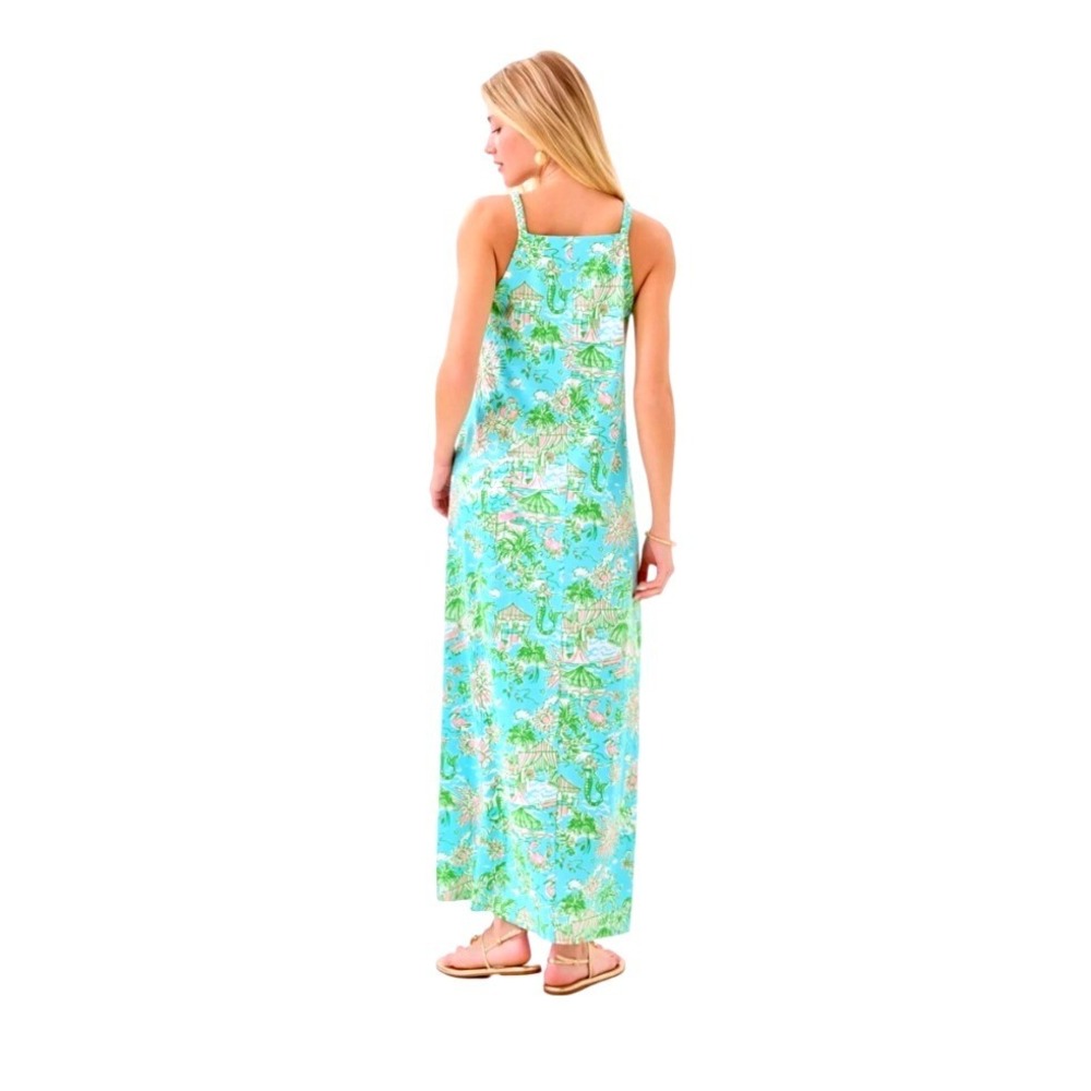 Lilly Pulitzer NWOT Mermaid Cove Maxi Dress SZXL Blue Green Cotton Linen blend - Picture 3 of 15